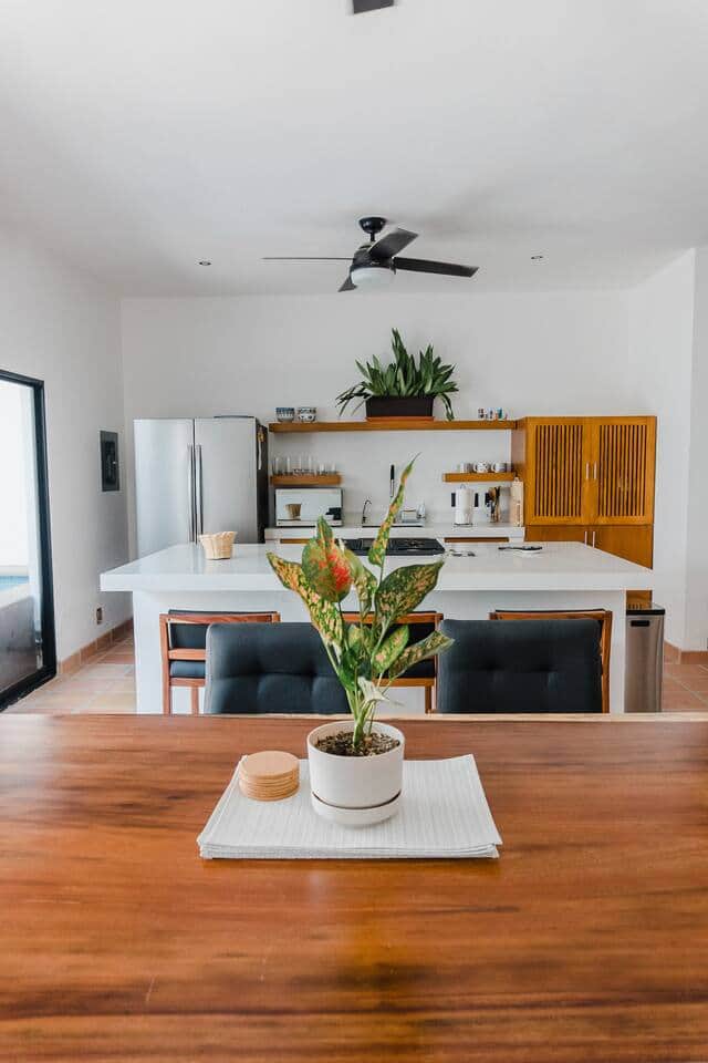 Dining table facing the House kitchen